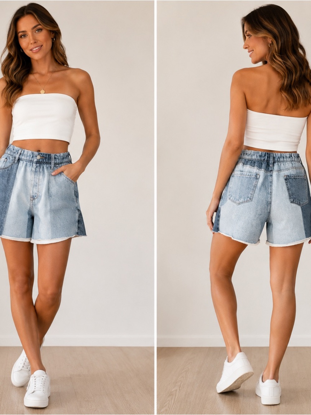 BlankNYC Light Blue Washed Denim Elastic-Waist Shorts